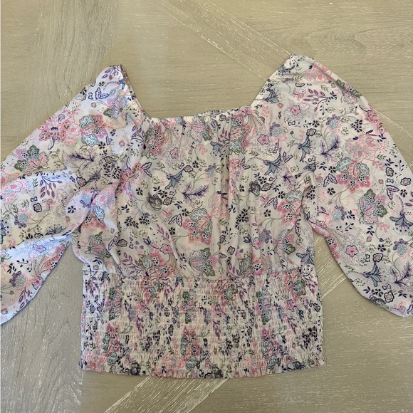 Pink and Purple Paisley Off the Shoulder Peasant Floral Print Top - Picture 7 of 7